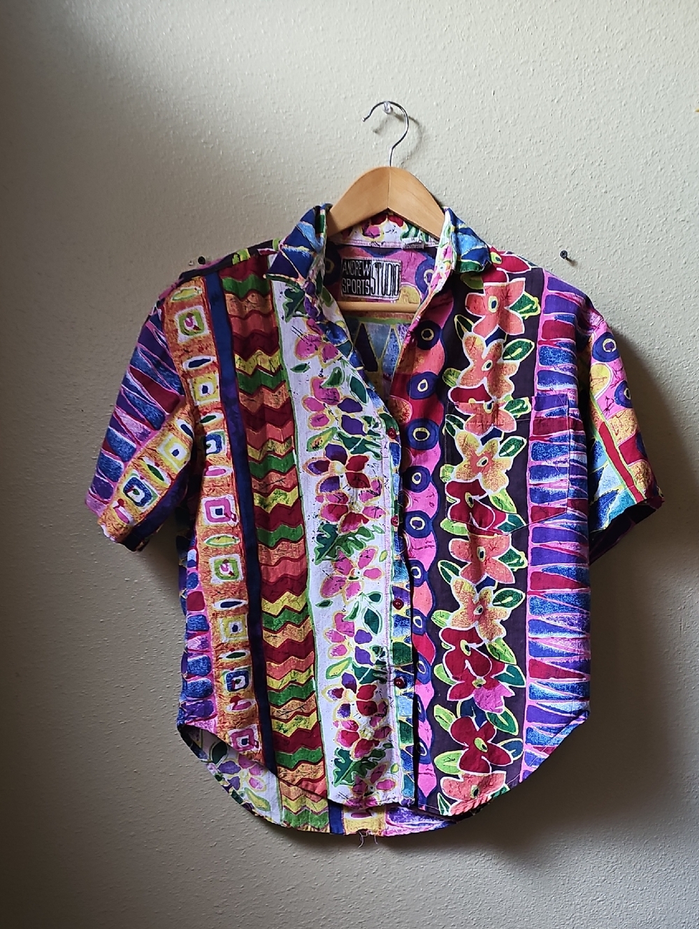 Vintage 80s Andrew Sports Multicolor Tropical Button-Up Shirt Medium